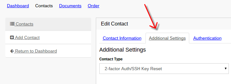 contacts menu, edit contact section, additional settings tab